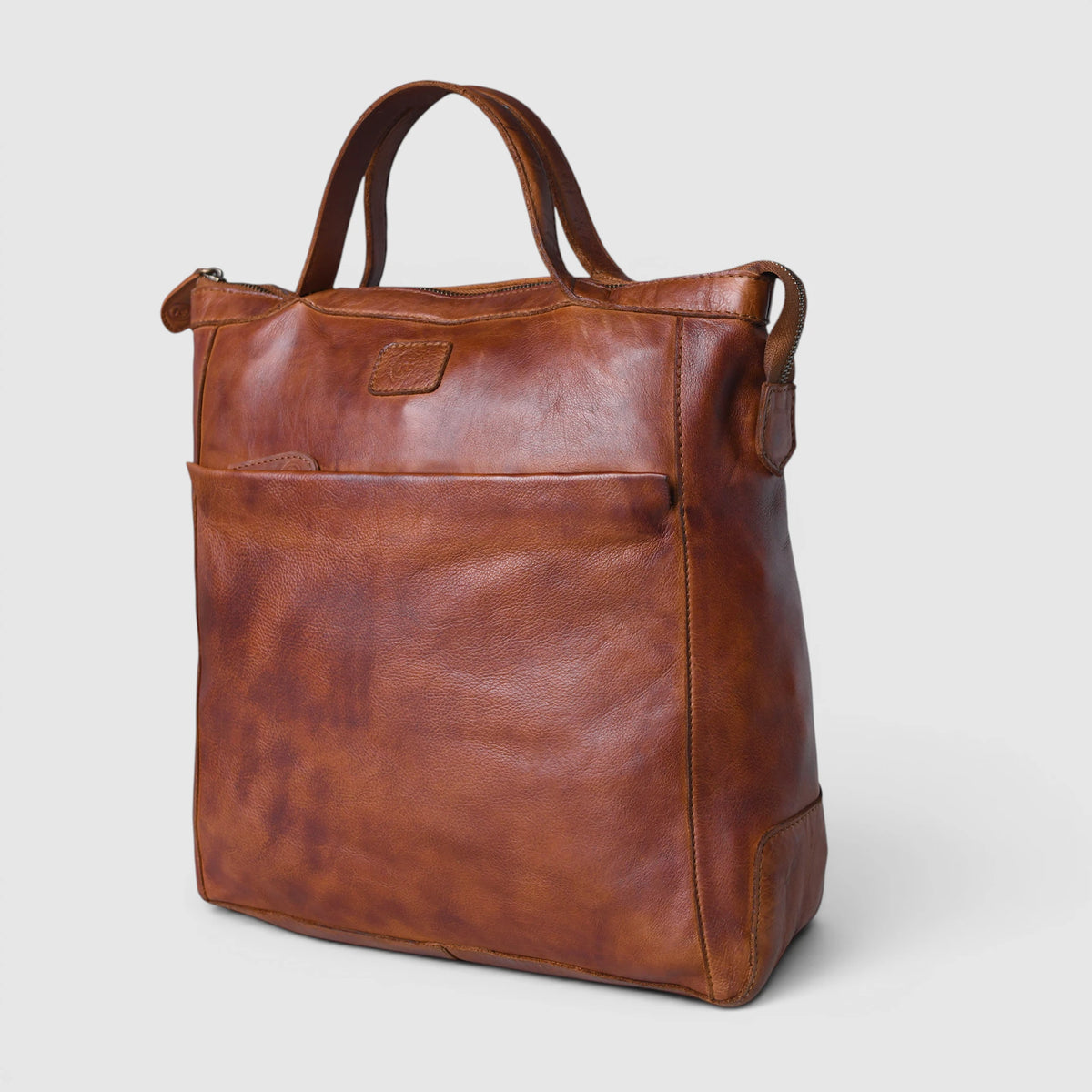 Siena Convertible Leather Backpack Tote – Saddle Tan | Full-Grain Leather Laptop Backpack