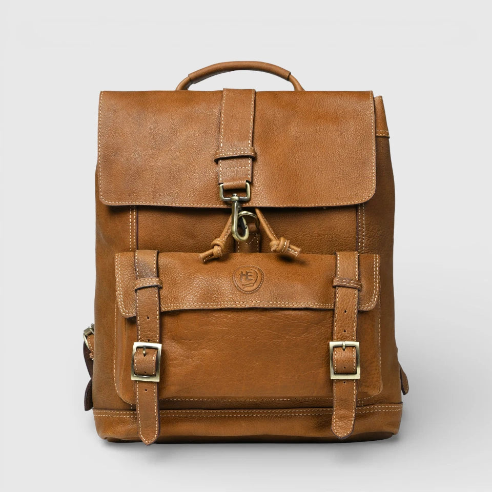 Vintage Top-Grain Leather Backpack in Tan