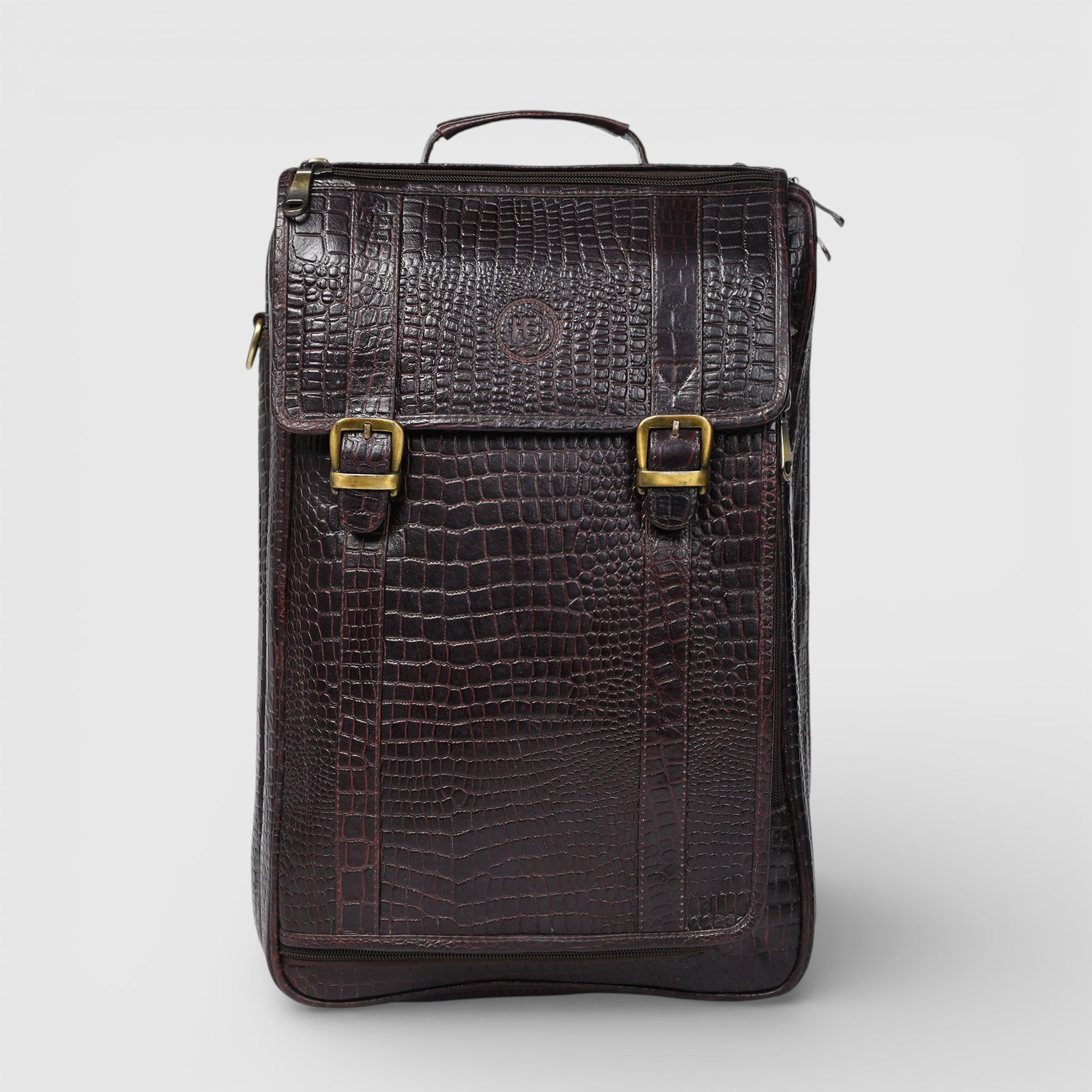 Heritage Voyager Convertible Leather Backpack Croco Textured Laptop Backpack & Briefcase| Maroon colour