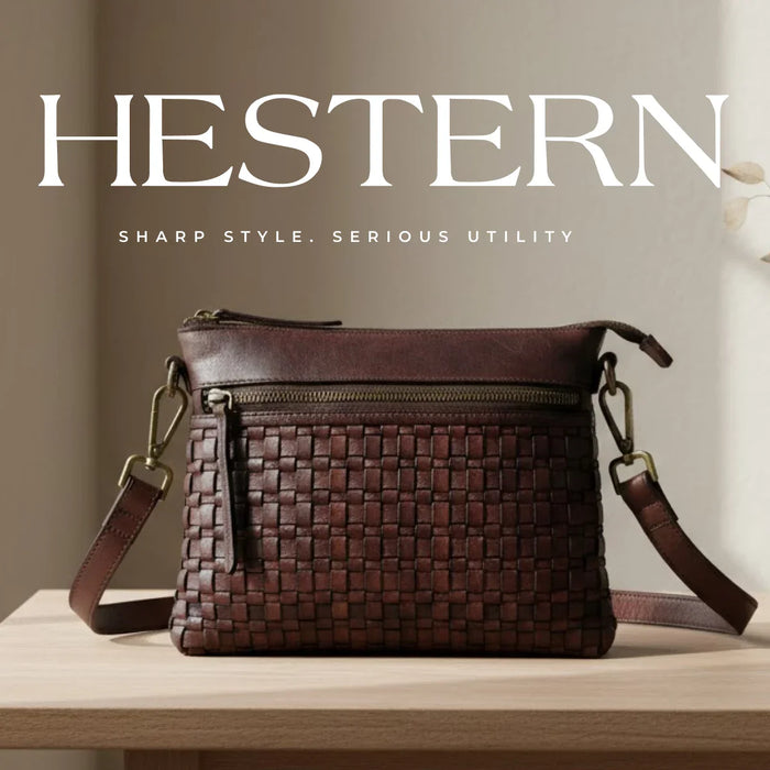 Woven Elegance Leather Handbag - Maroon colour