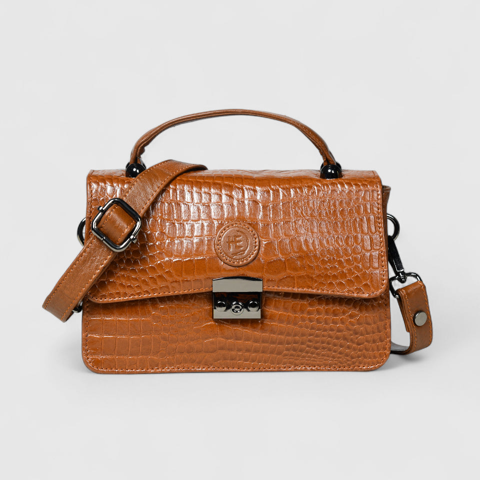 Imperial Croc Luxe Satchel Bag - Brown Colour