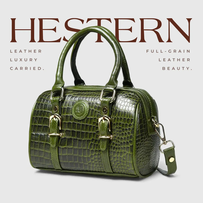 Emerald Luxe Croc Satchel Bag - Olive Colour
