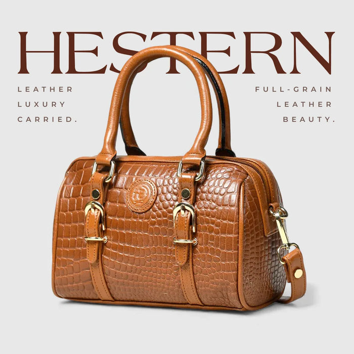 Emerald Luxe Croc Satchel Bag - Tan Colour