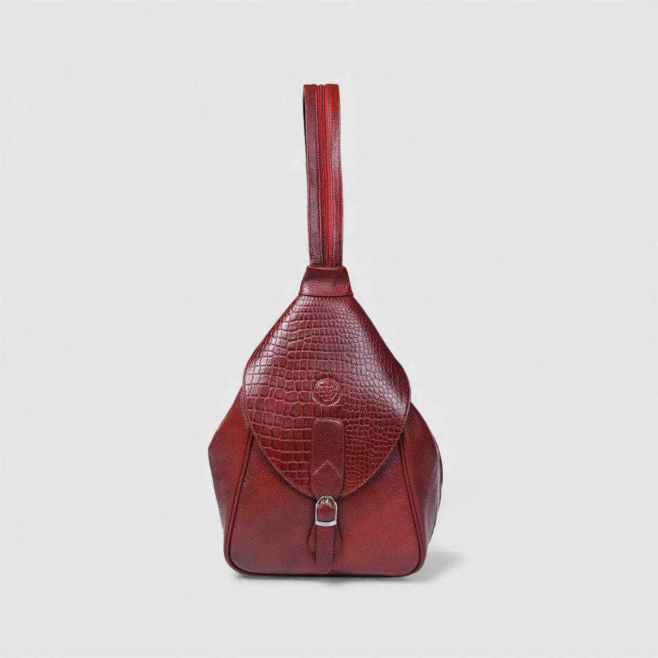 Croco Leather Shoulder Bag - Red Colour