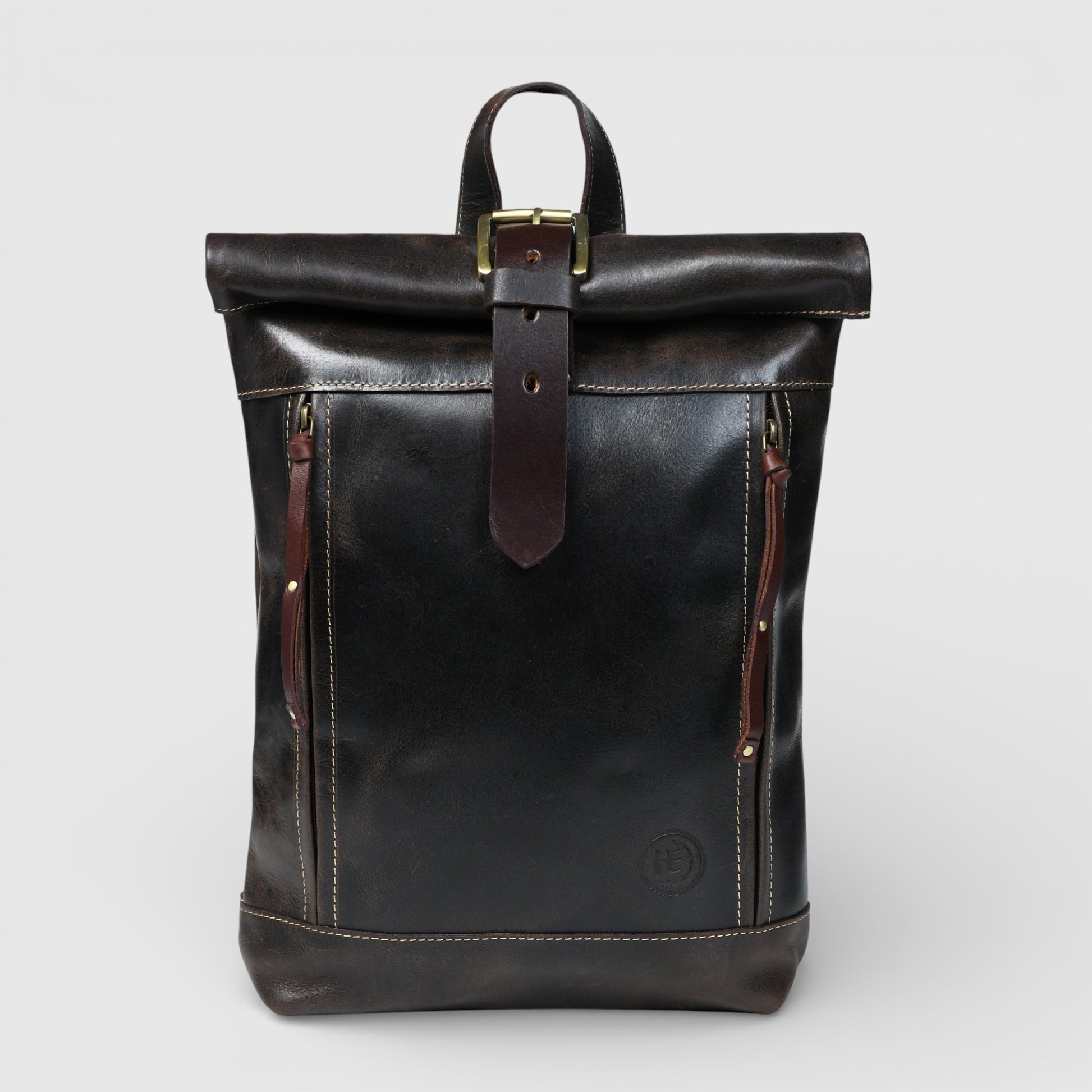 Explorer Vintage Leather Roll-Top Backpack | Espresso Brown