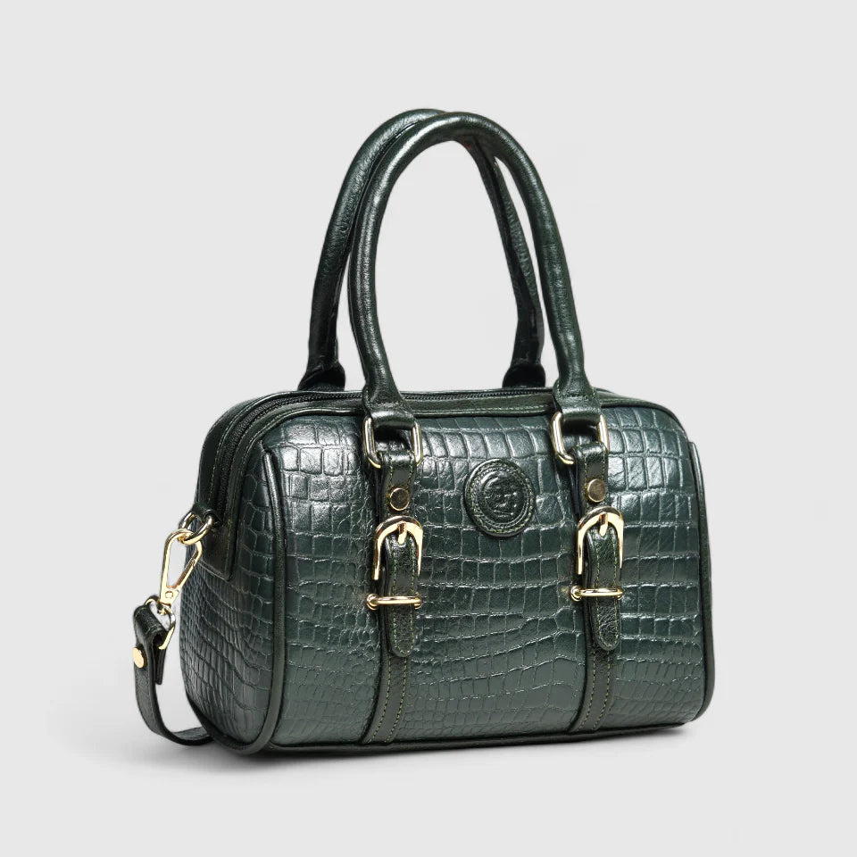 Emerald Luxe Croc Satchel Bag - Rich Green