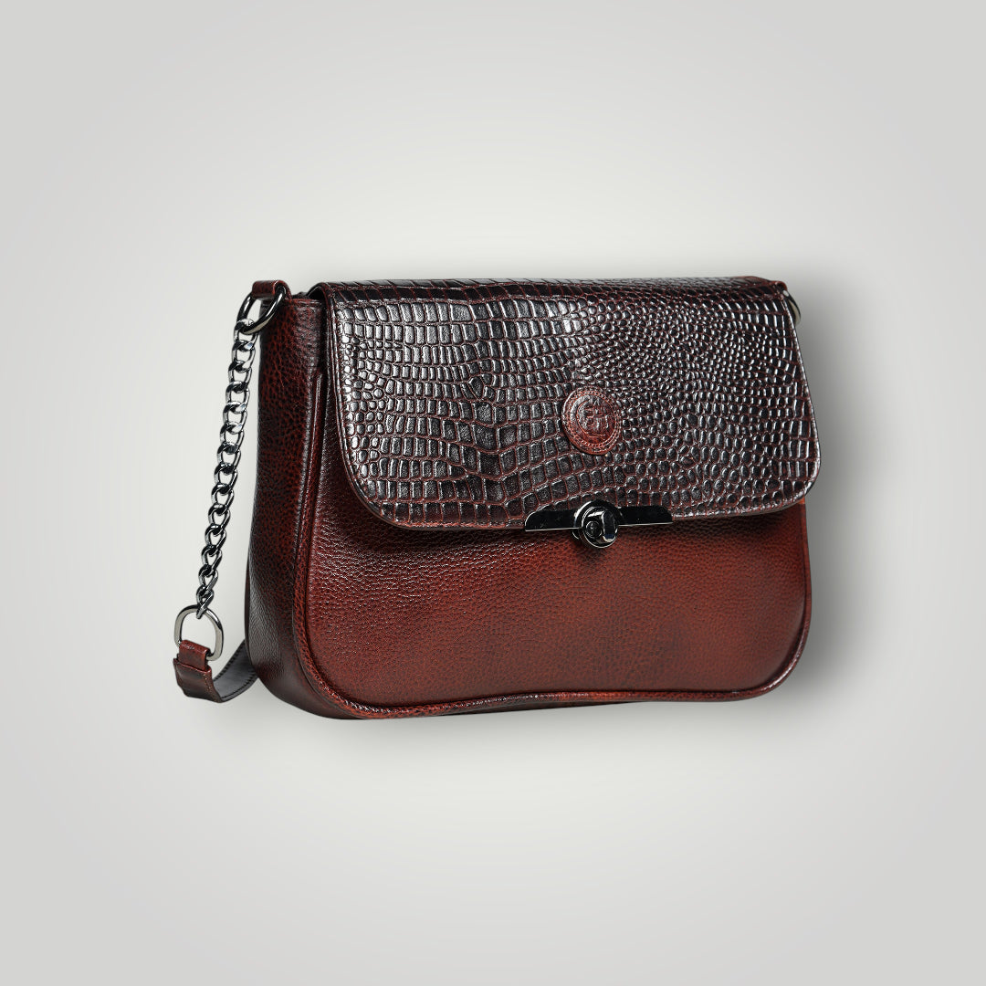 Regal Noir Croc Handbag - Maroon Colour