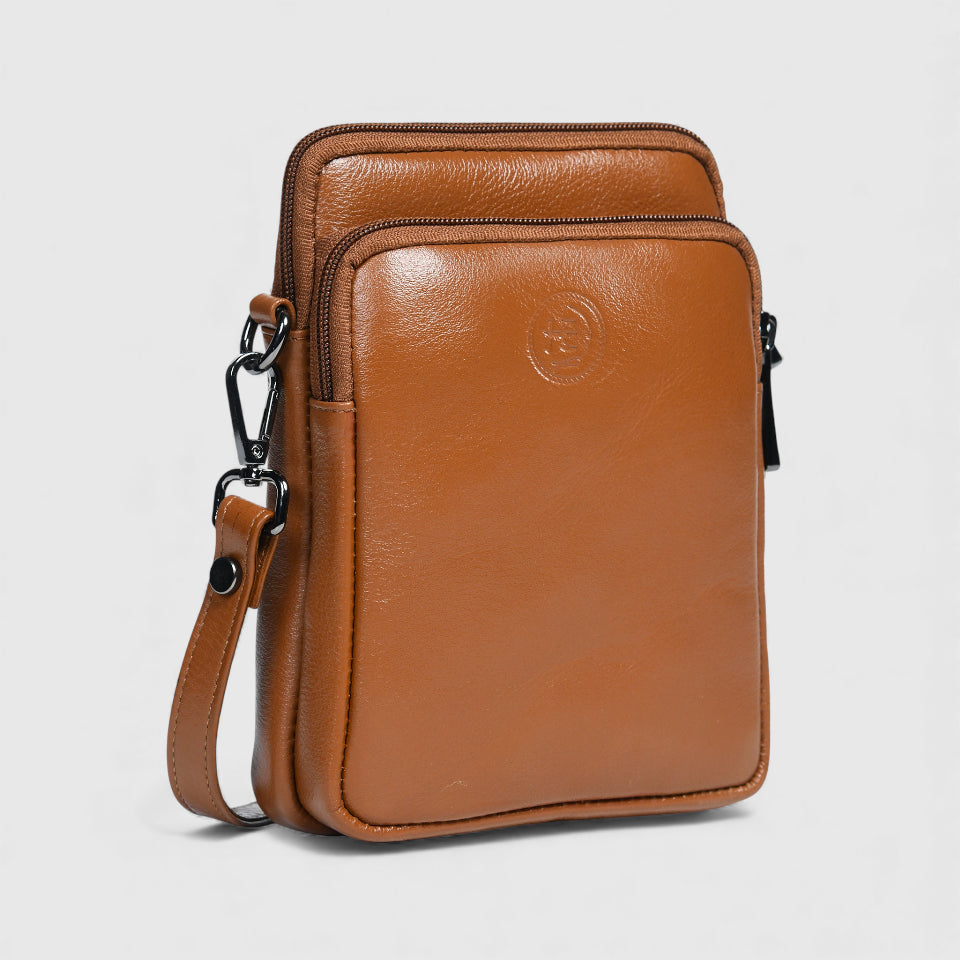 AmberStride Leather Sling Bag – Brown Colour