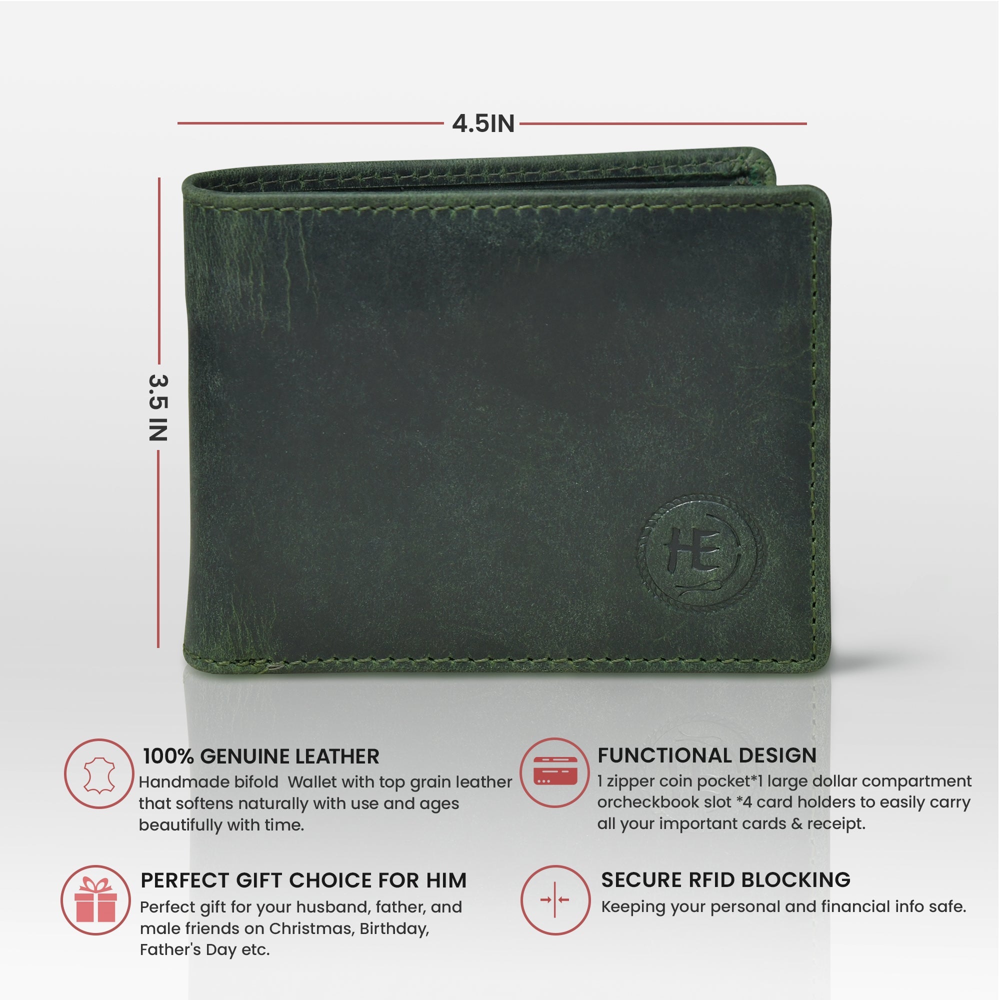Vintage Leather RFID Wallet - Rich Green