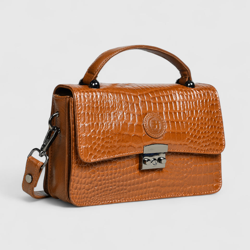 Imperial Croc Luxe Satchel Bag - Brown Colour