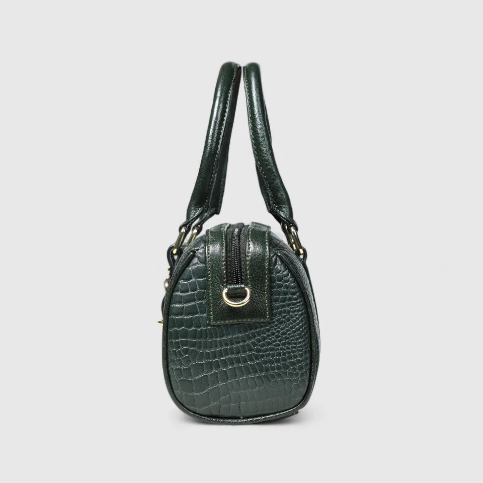 Emerald Luxe Croc Satchel Bag - Rich Green