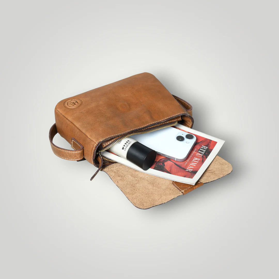 The Heritage Raw Leather Satchel Bag- Camel tan