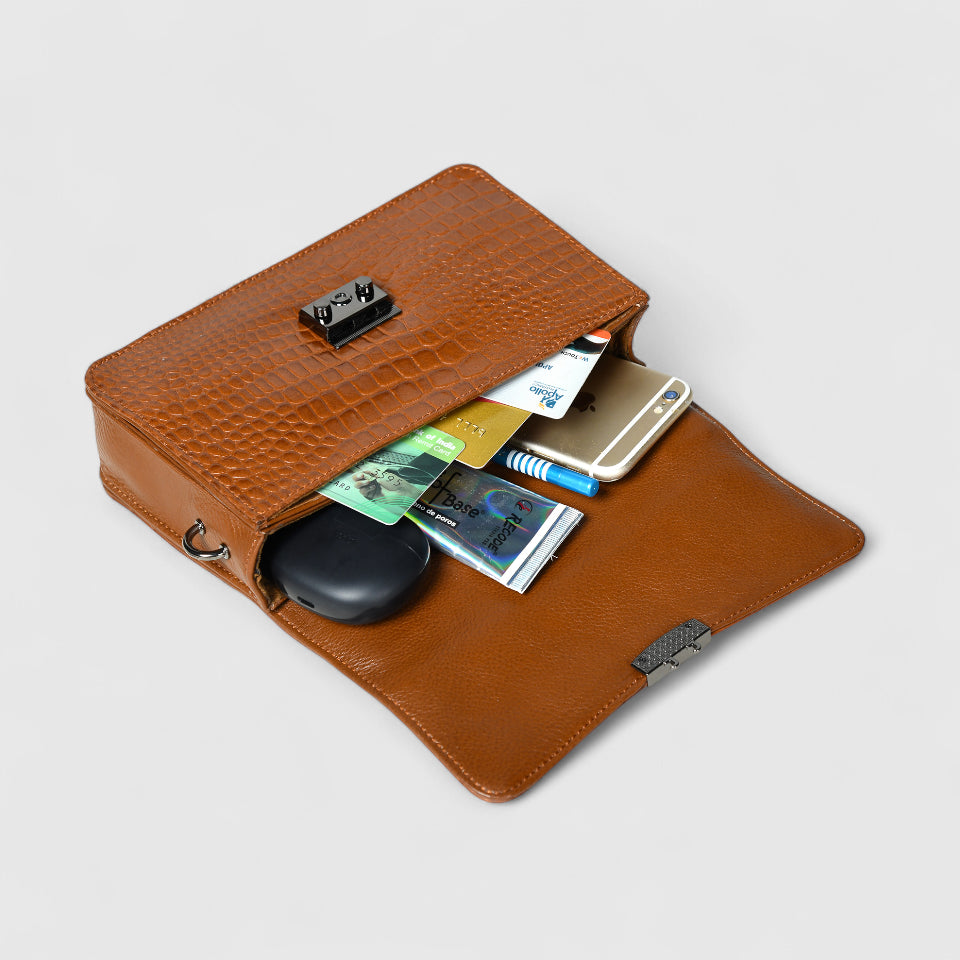 Imperial Croc Luxe Satchel Bag - Brown Colour