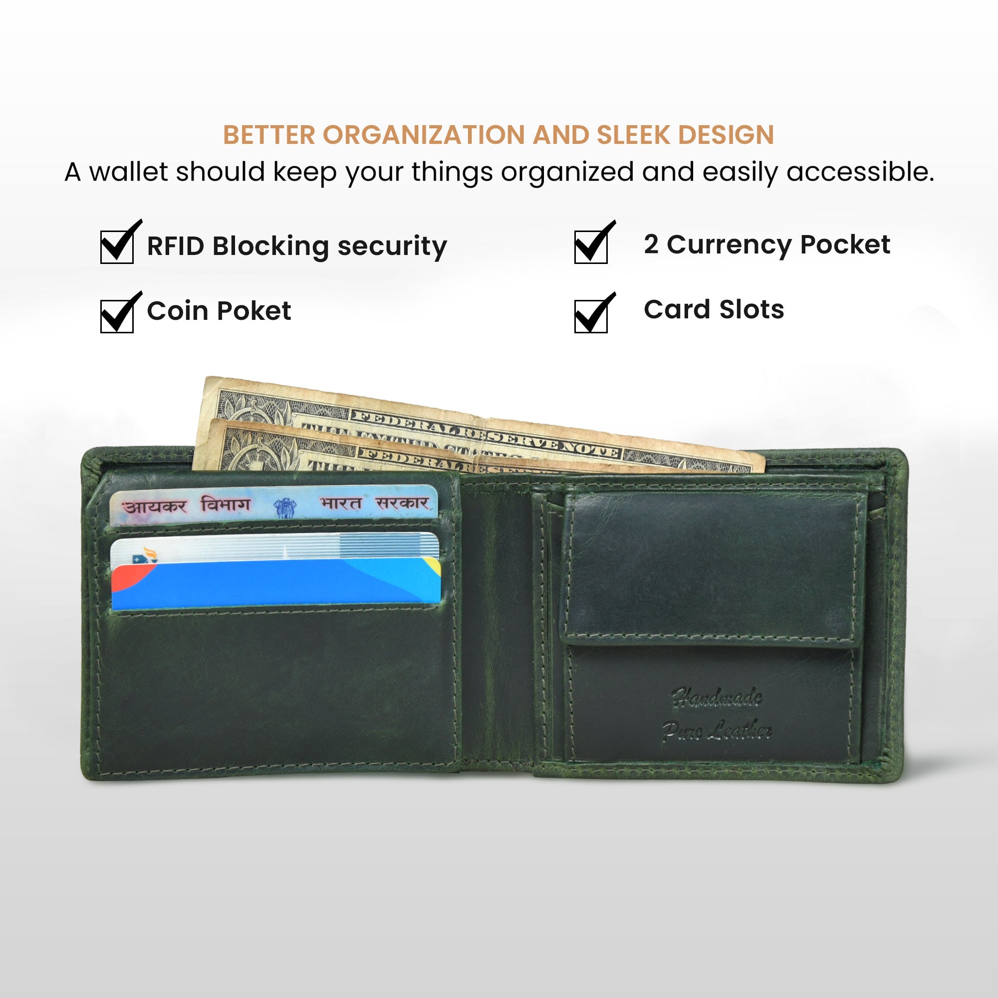 Vintage Leather RFID Wallet - Rich Green
