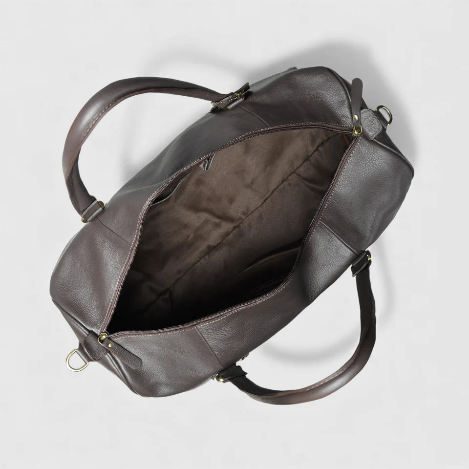 The Voyager Leather Travel Duffle Bag - Espresso brown