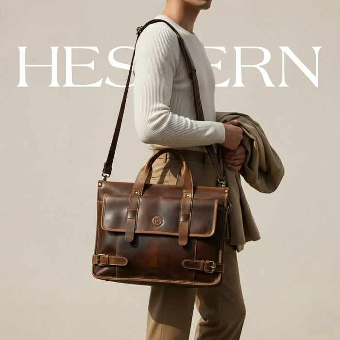 Heritage Leather Laptop Bag-Espresso brown