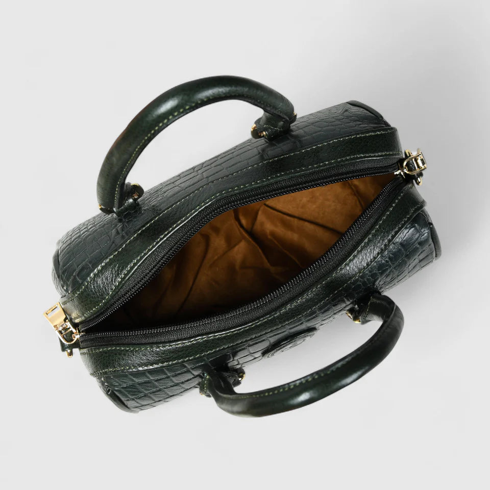 Emerald Luxe Croc Satchel Bag - Rich Green