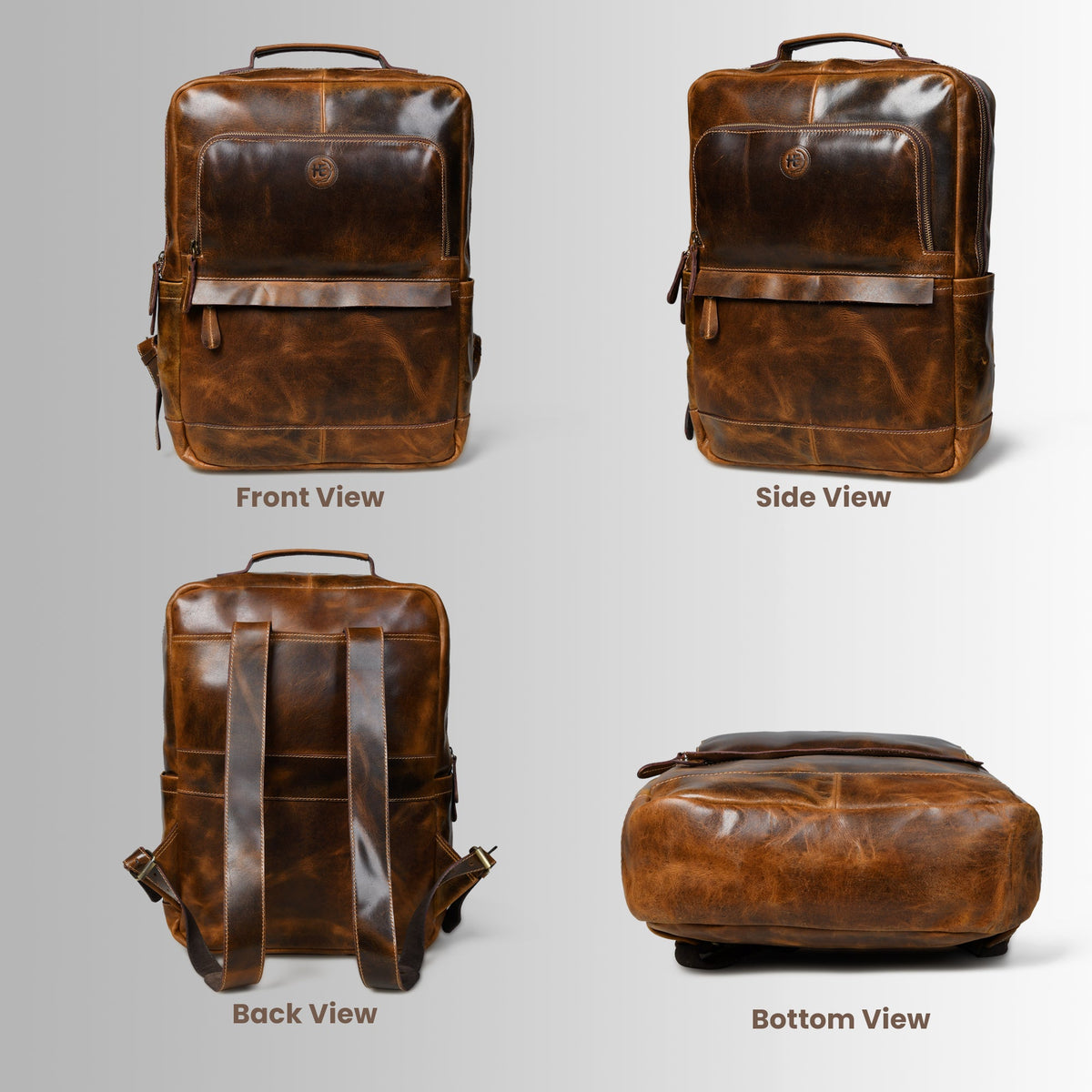 bottom leather backpack Mens Leather Brown Backpack
