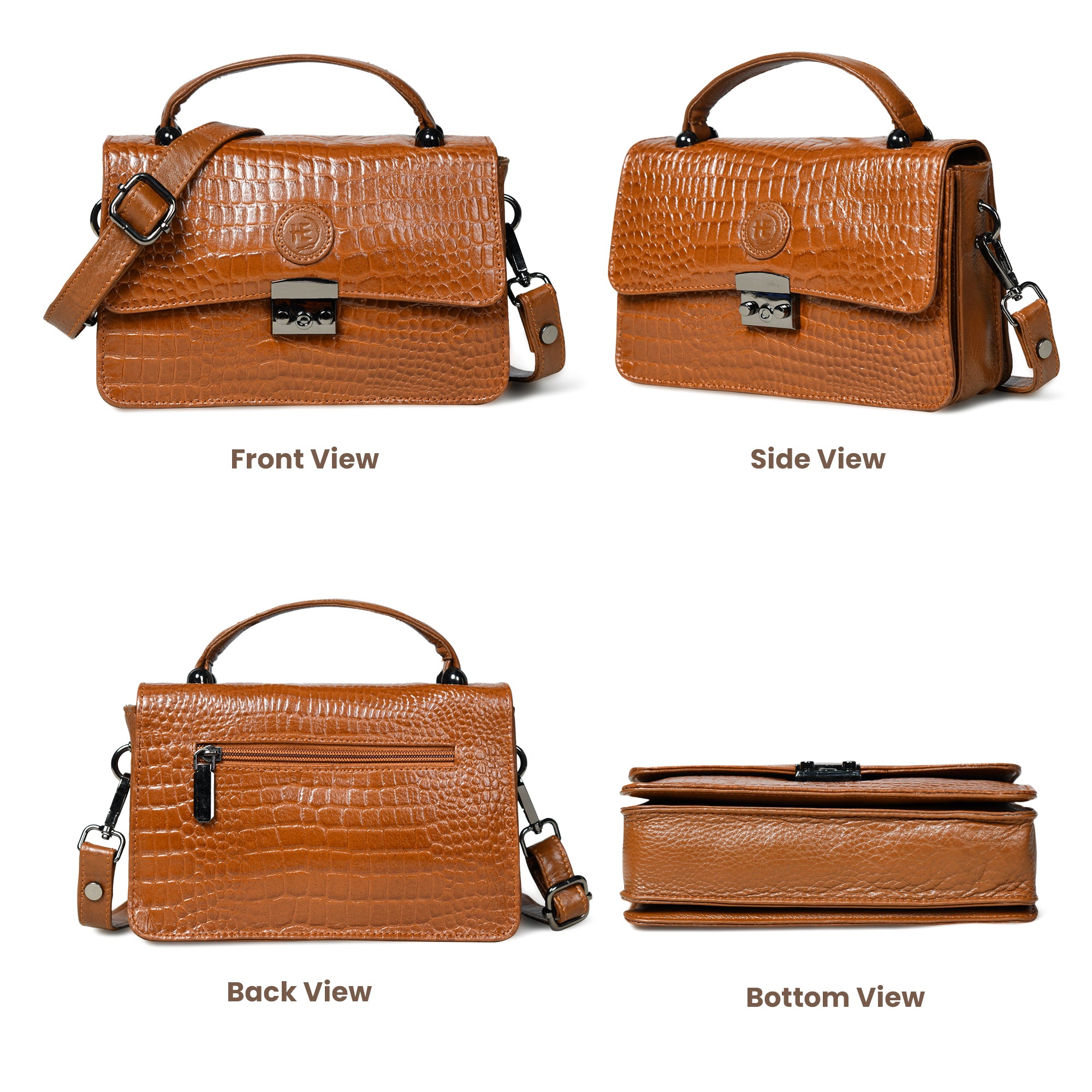 Imperial Croc Luxe Satchel Bag - Brown Colour