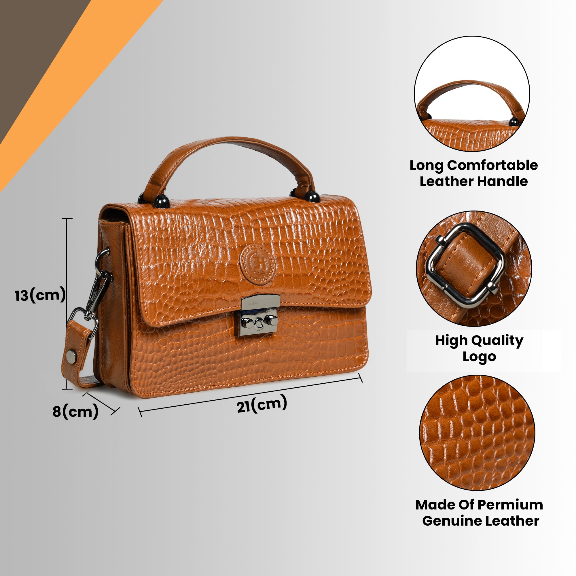 Imperial Croc Luxe Satchel Bag - Brown Colour