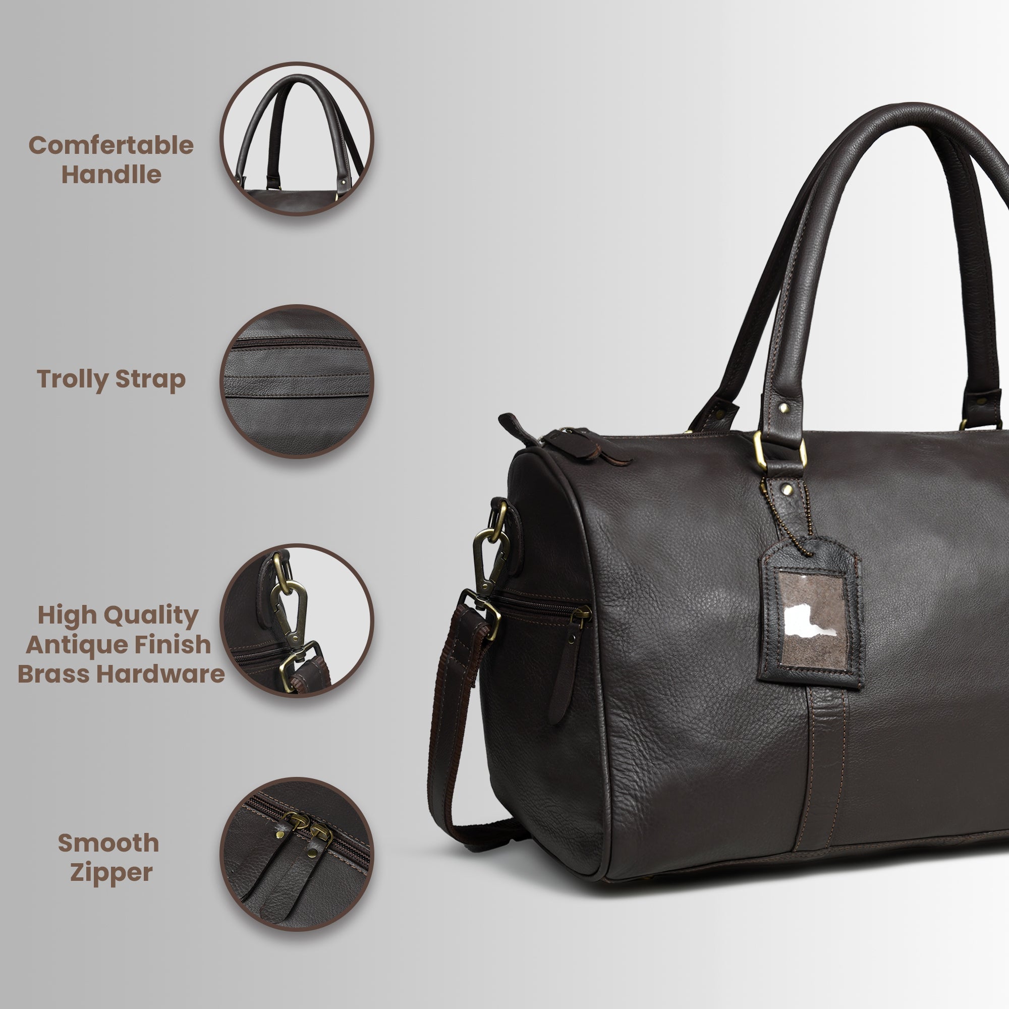 The Voyager Leather Travel Duffle Bag - Espresso brown