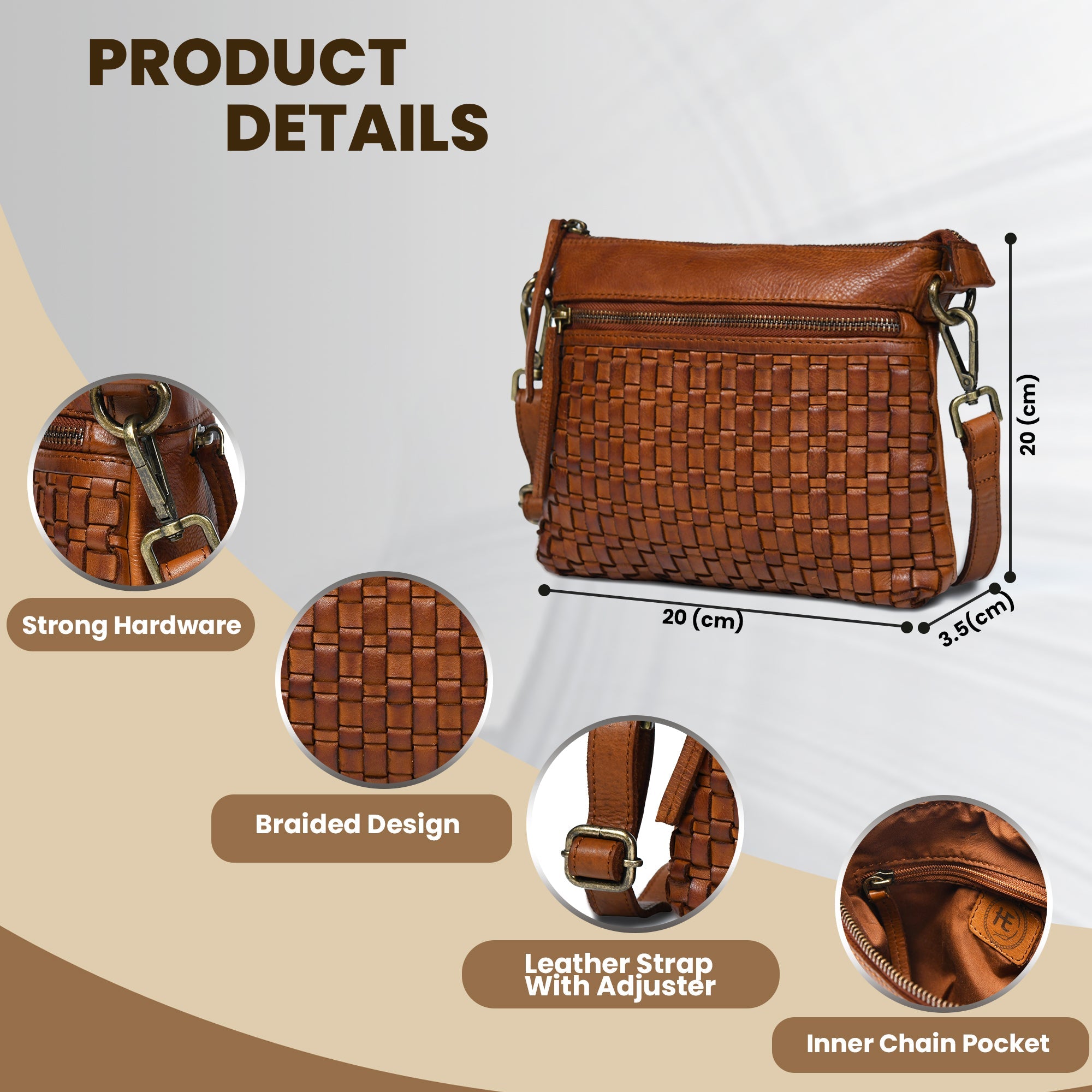 Woven Elegance Leather Handbag - Tan Colour