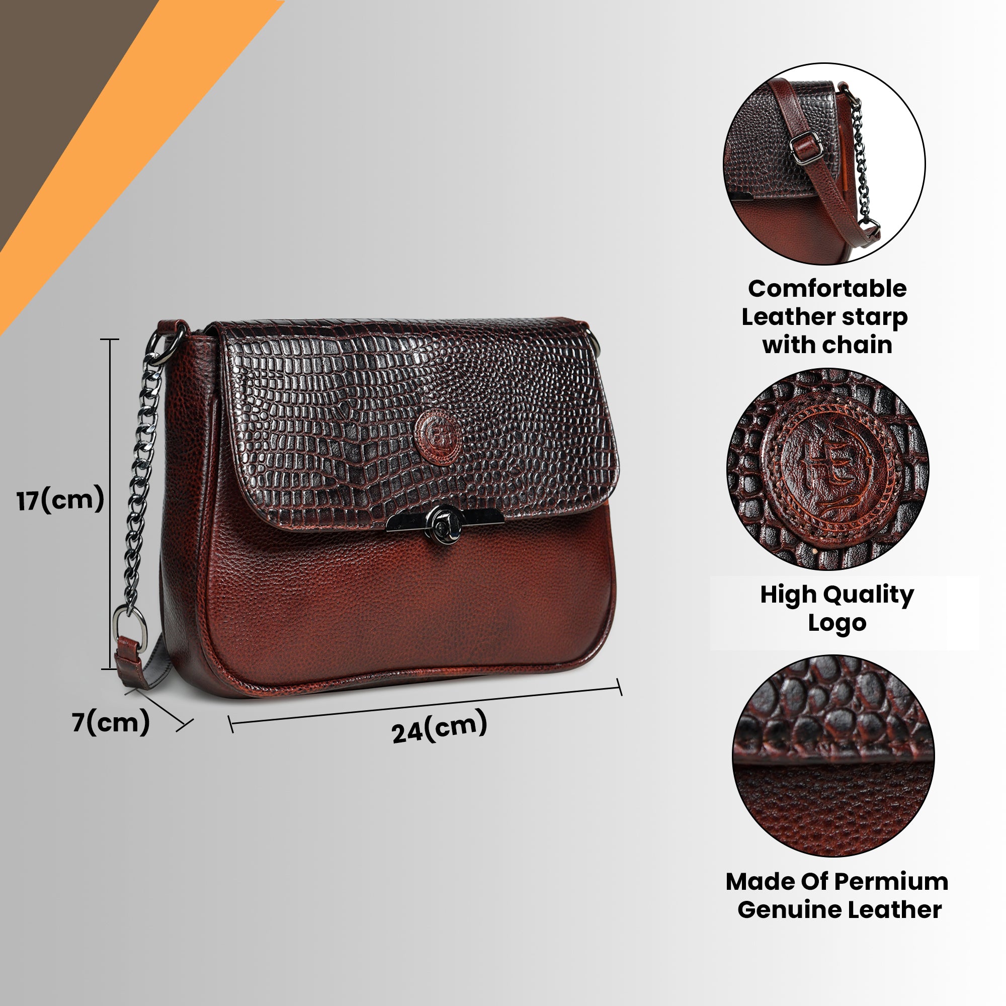 Regal Noir Croc Handbag - Maroon Colour