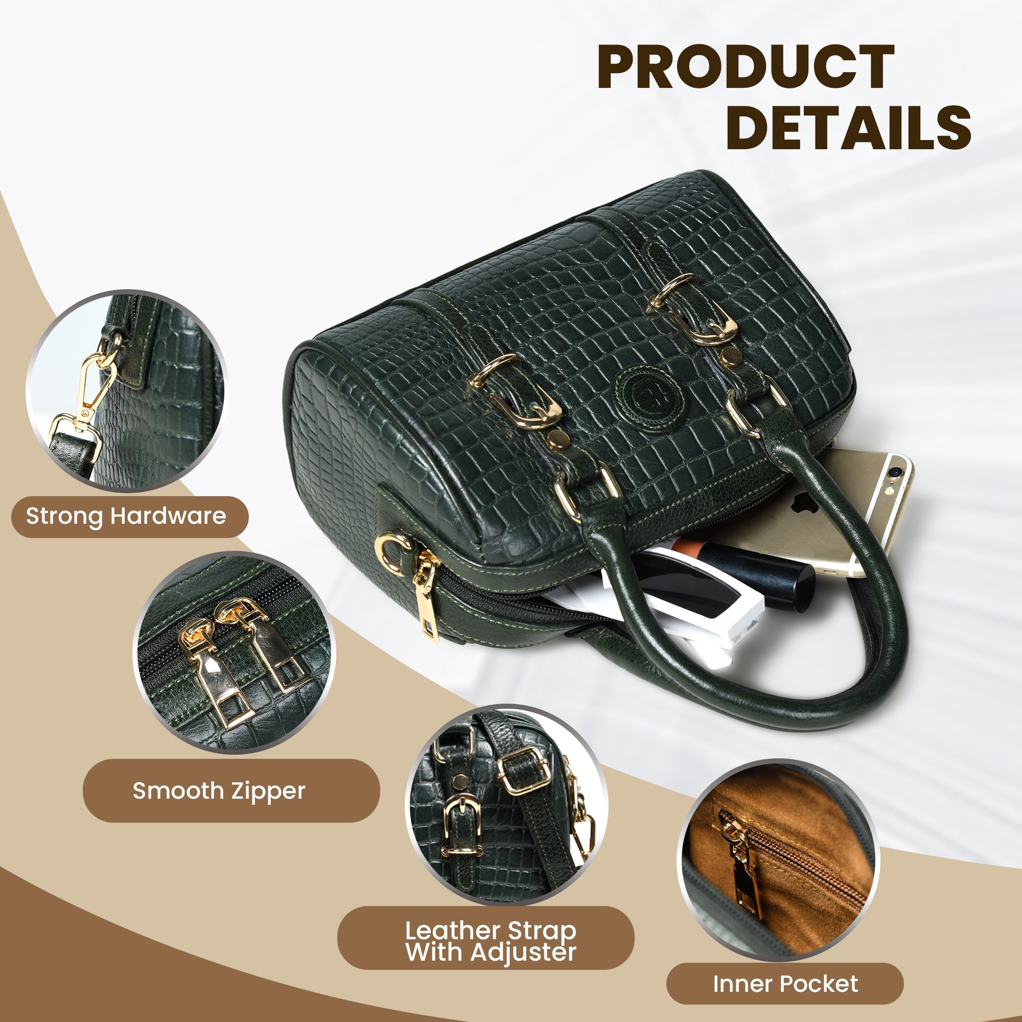 Emerald Luxe Croc Satchel Bag - Rich Green