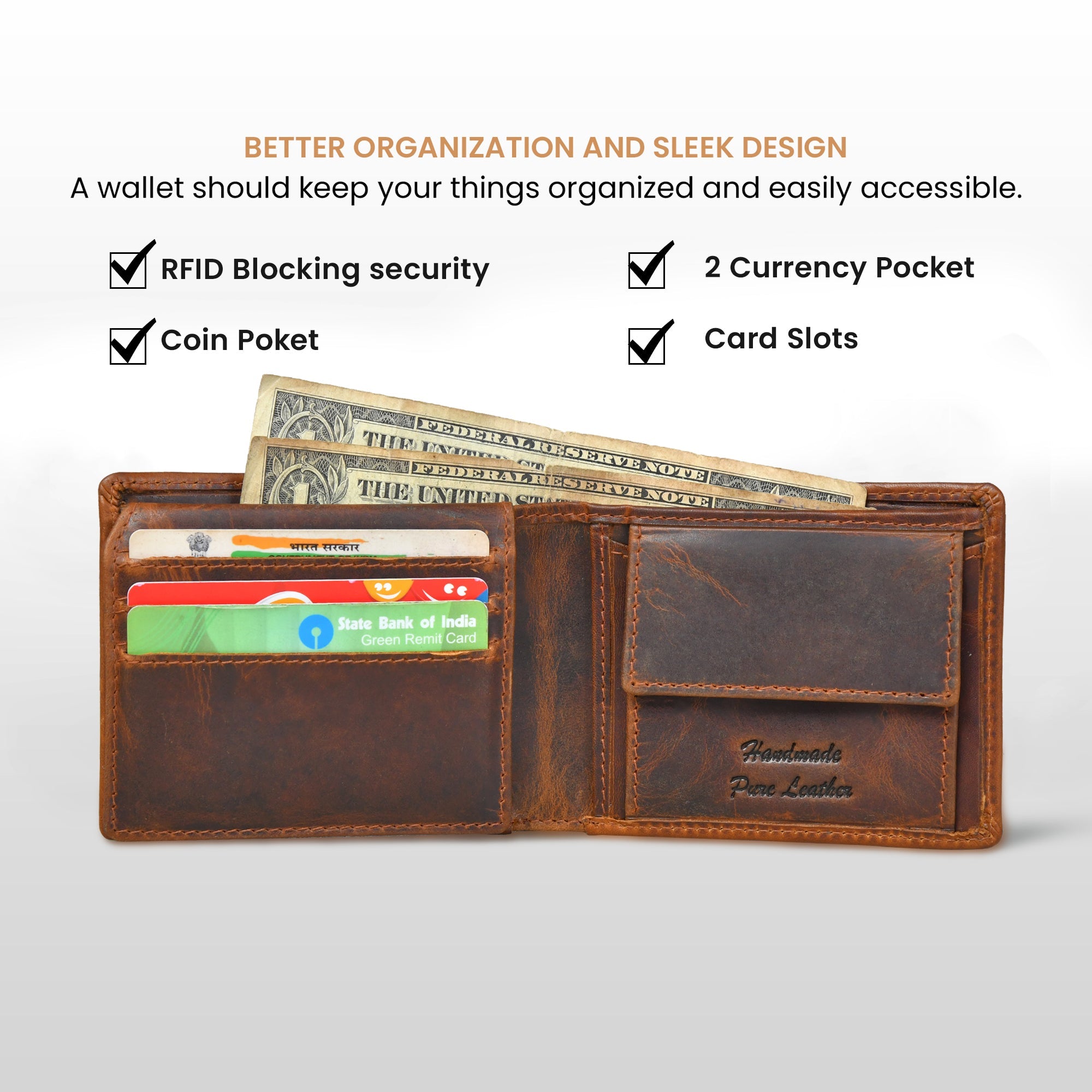 Vintage Leather RFID Wallet - Tan Colour
