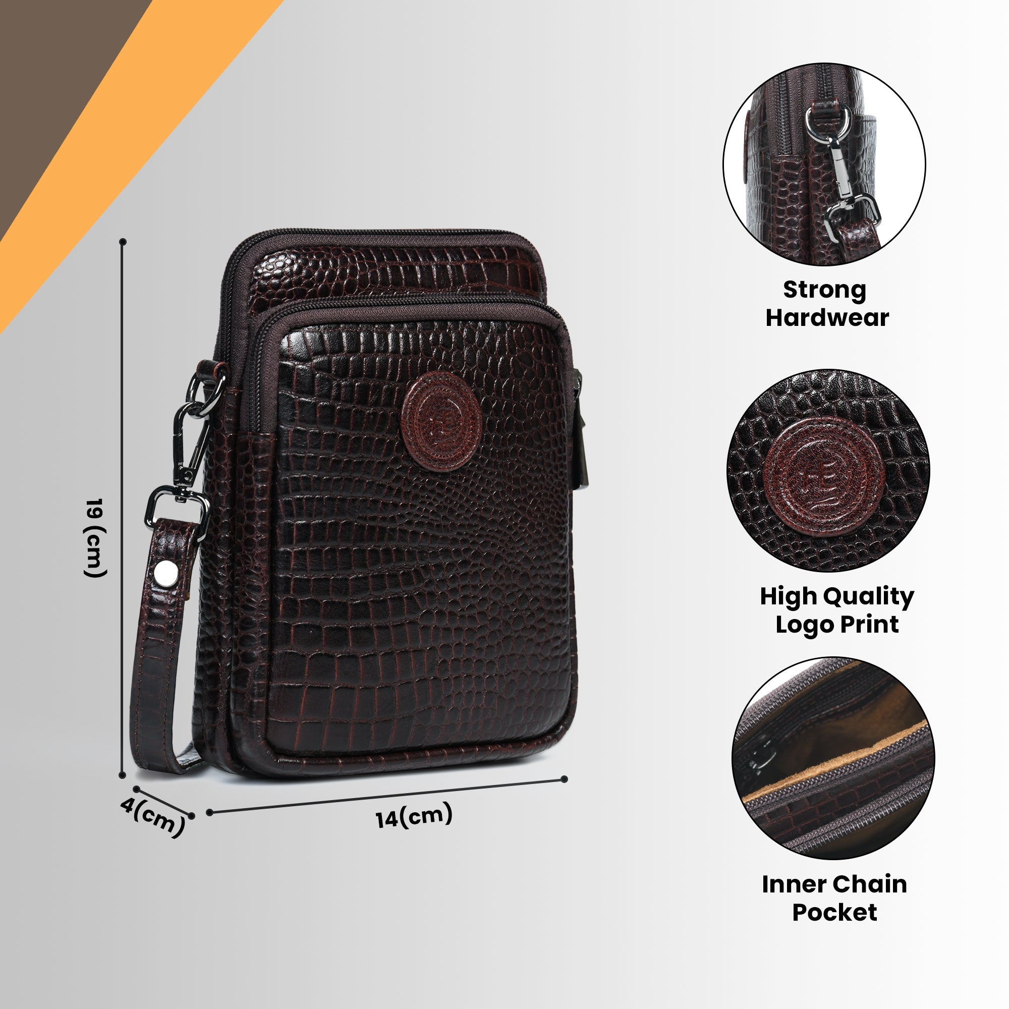 Croc Luxe Leather Sling Bag - Maroon colour