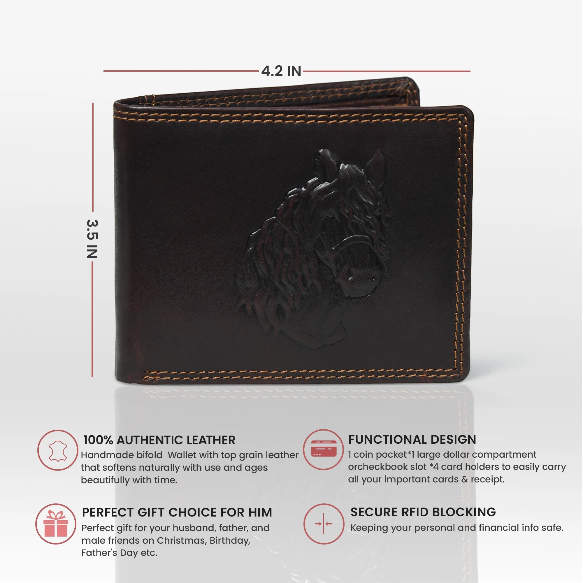 Stallion Crest Vintage Leather Bifold Wallet – Brown Colour
