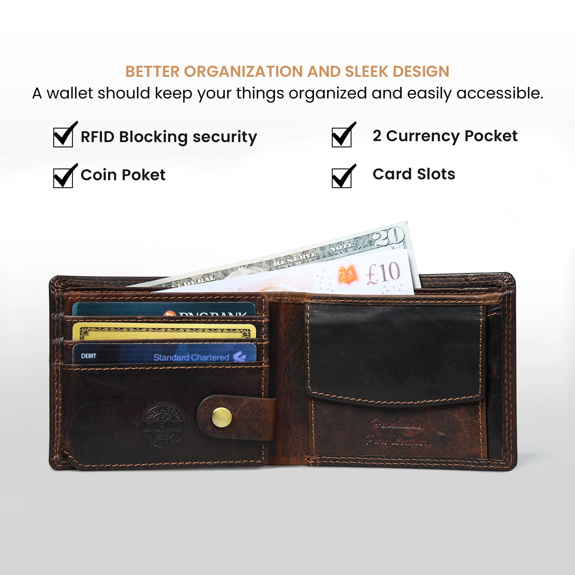 Stallion Crest Vintage Leather Bifold Wallet – Brown Colour