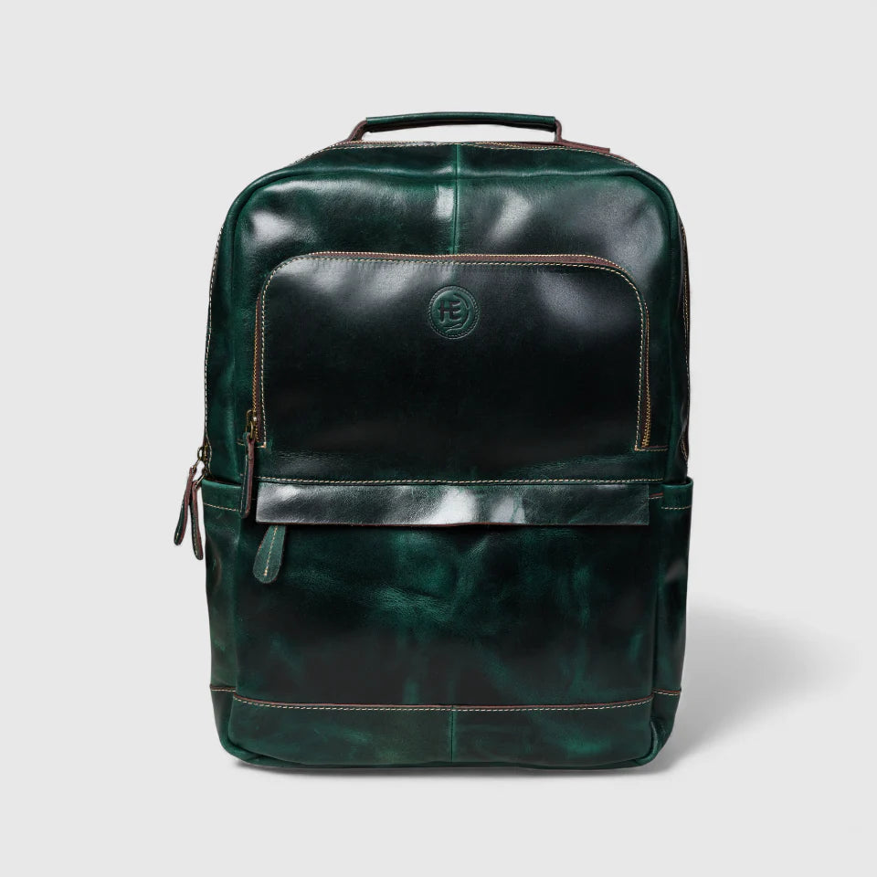 Alpine Vintage Leather Laptop Backpack - Rich Green