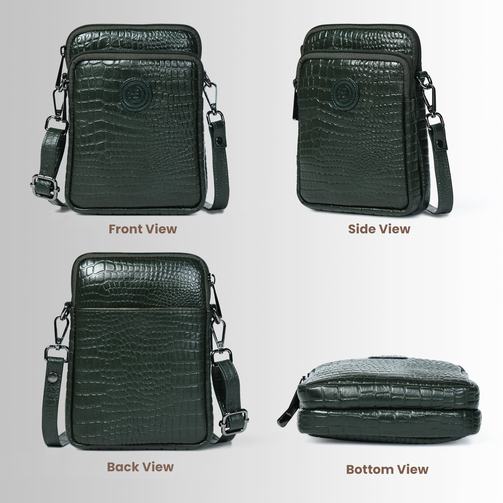 Croc Luxe Leather Sling Bag – Rich Green
