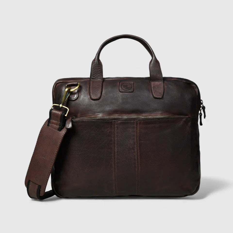 Voyager Premium Leather Laptop Bag - Espresso brown