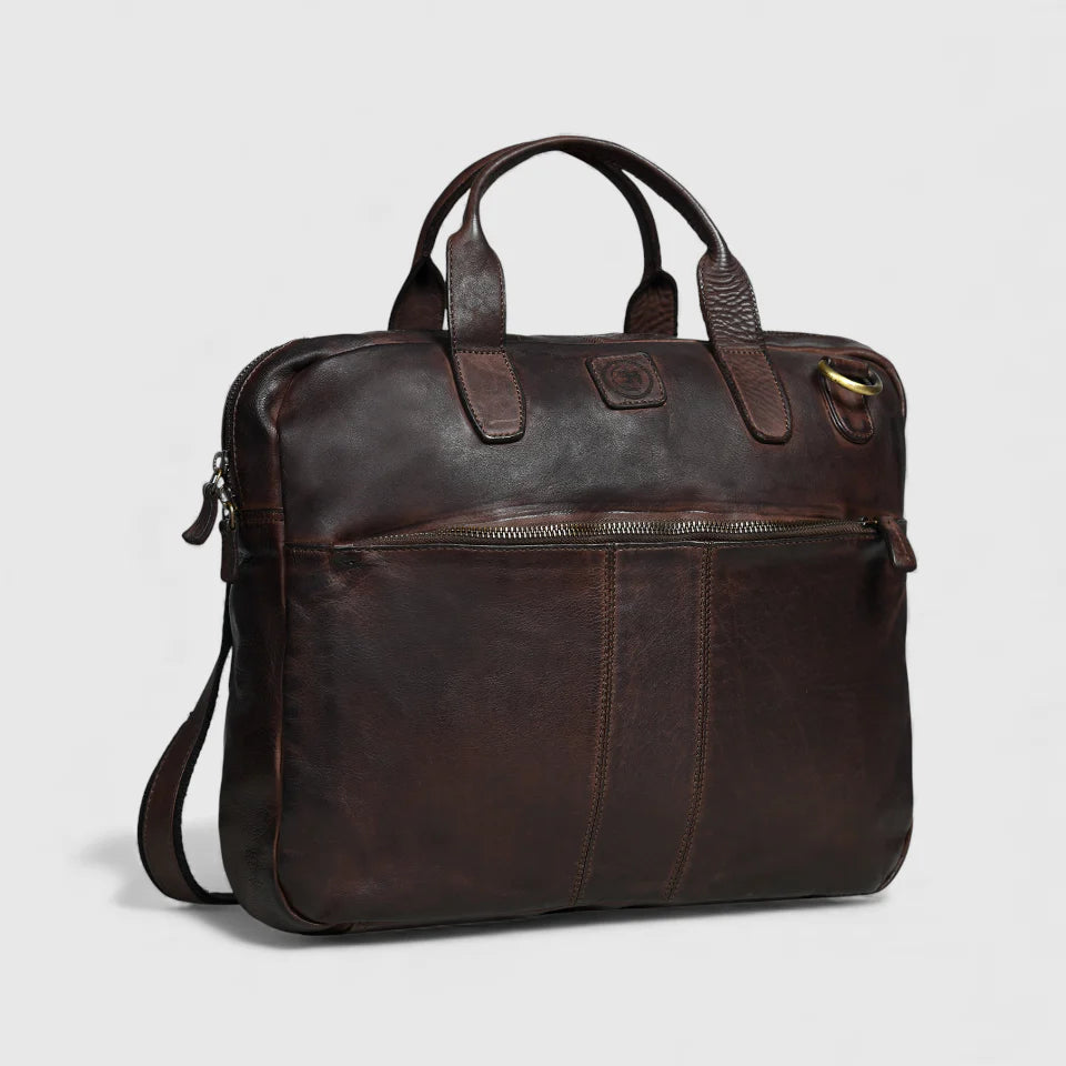 Voyager Premium Leather Laptop Bag - Espresso brown