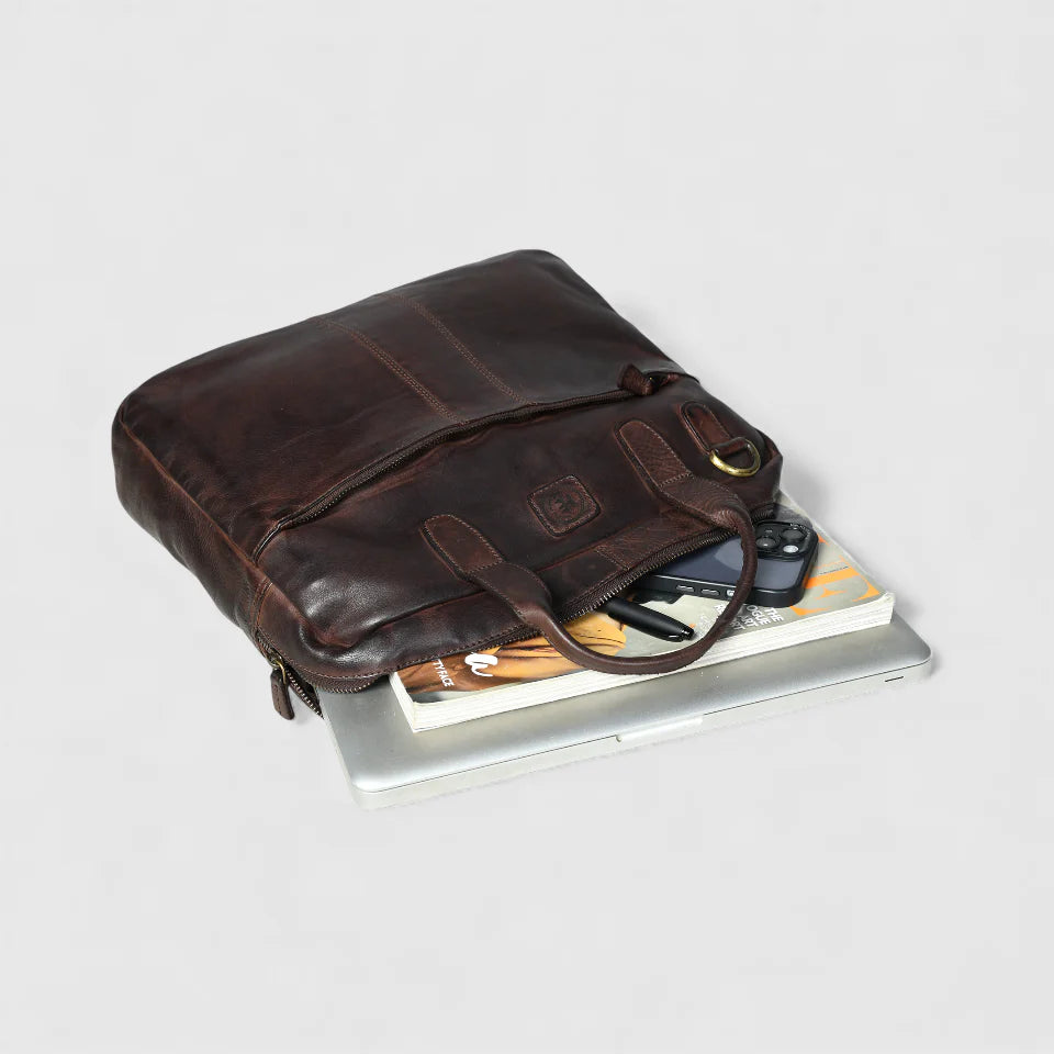 Voyager Premium Leather Laptop Bag - Espresso brown