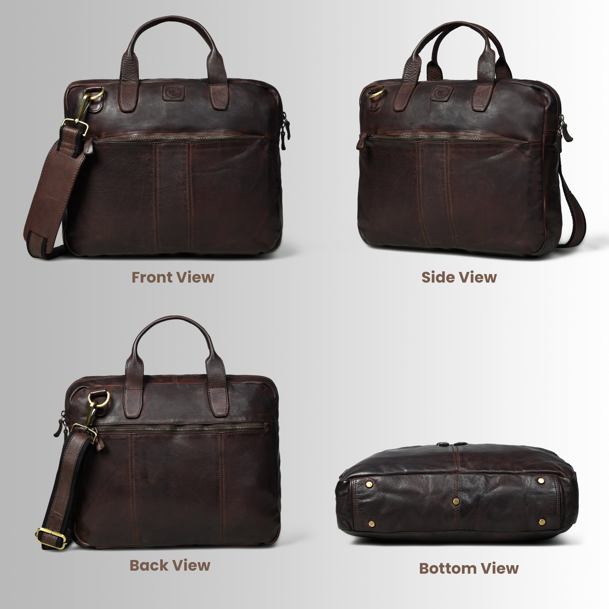 Voyager Premium Leather Laptop Bag - Espresso brown
