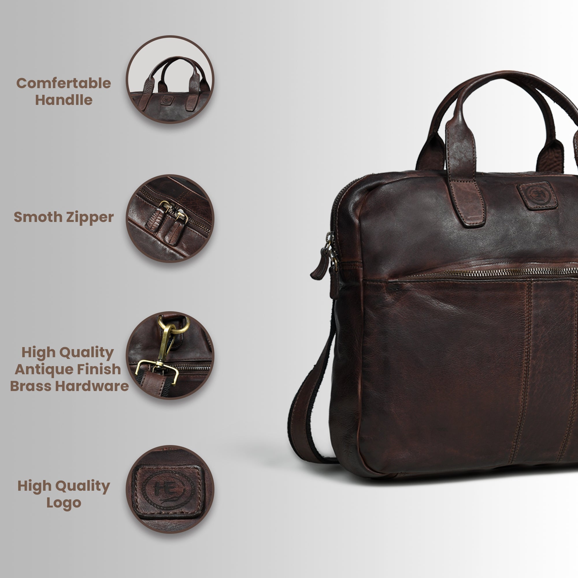 Voyager Premium Leather Laptop Bag - Espresso brown