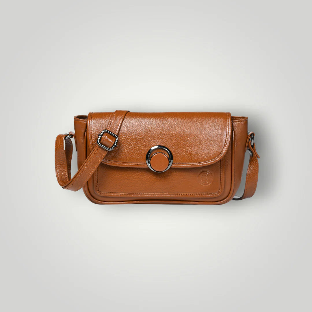 Verdant Elegance Women's Leather Handbag - Tan Colour