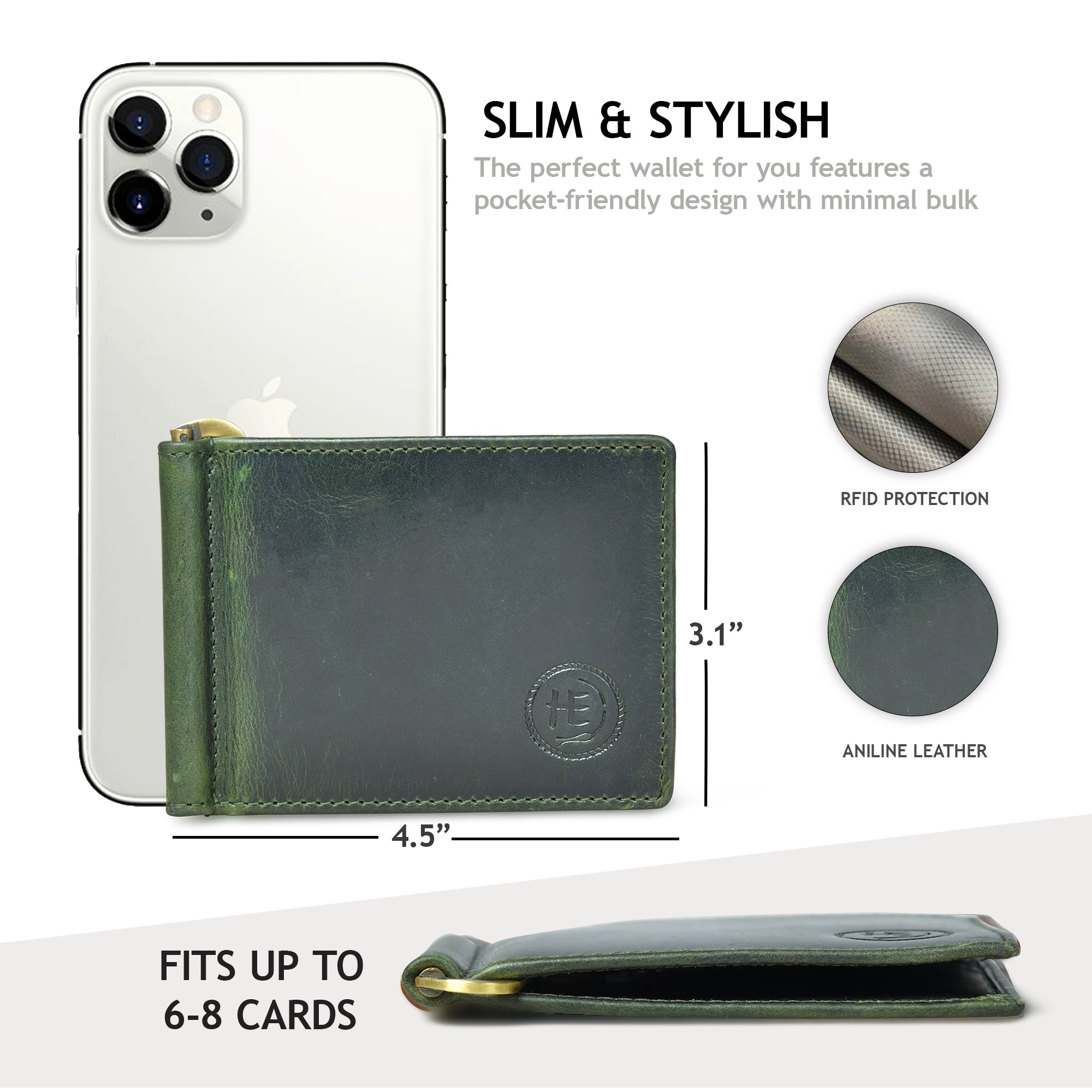 Slim Money Clip Wallet -Rich Green