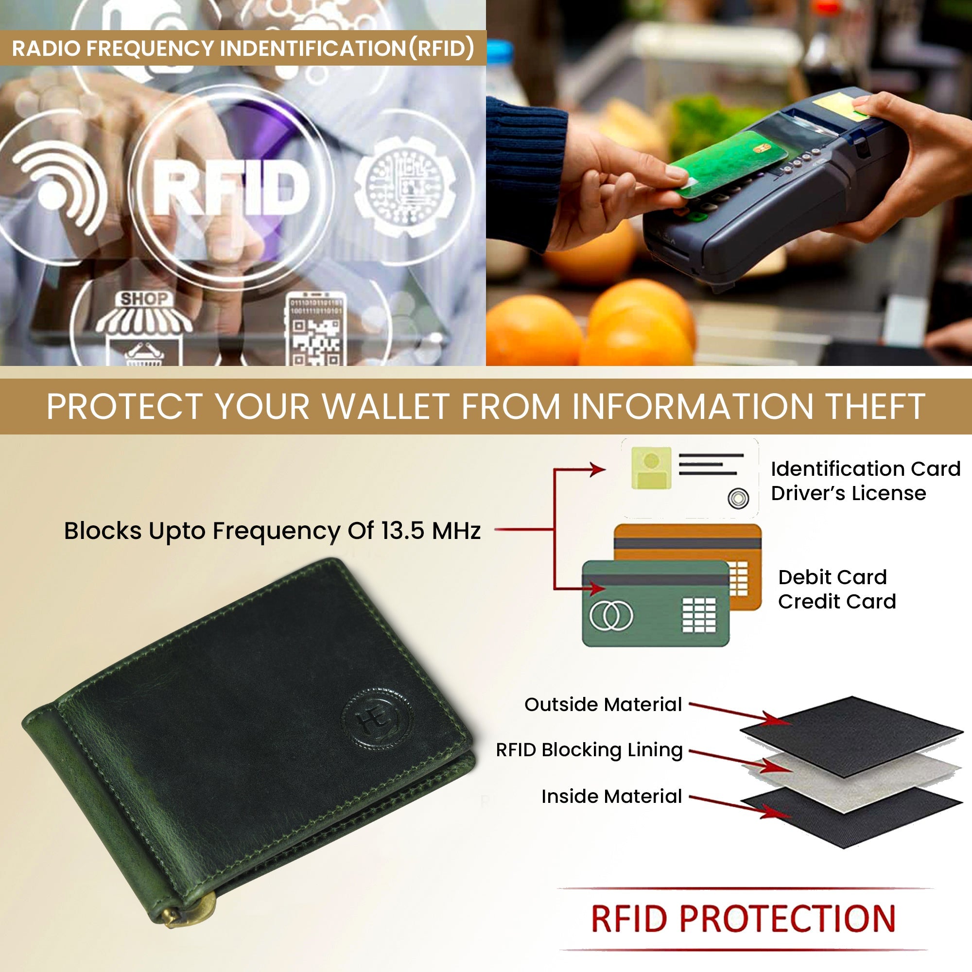 Slim Money Clip Wallet -Rich Green