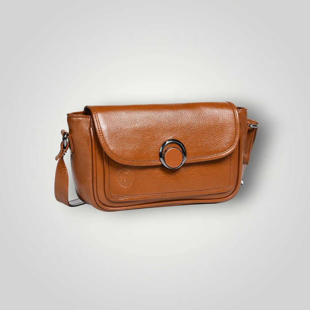 Verdant Elegance Women's Leather Handbag - Tan Colour