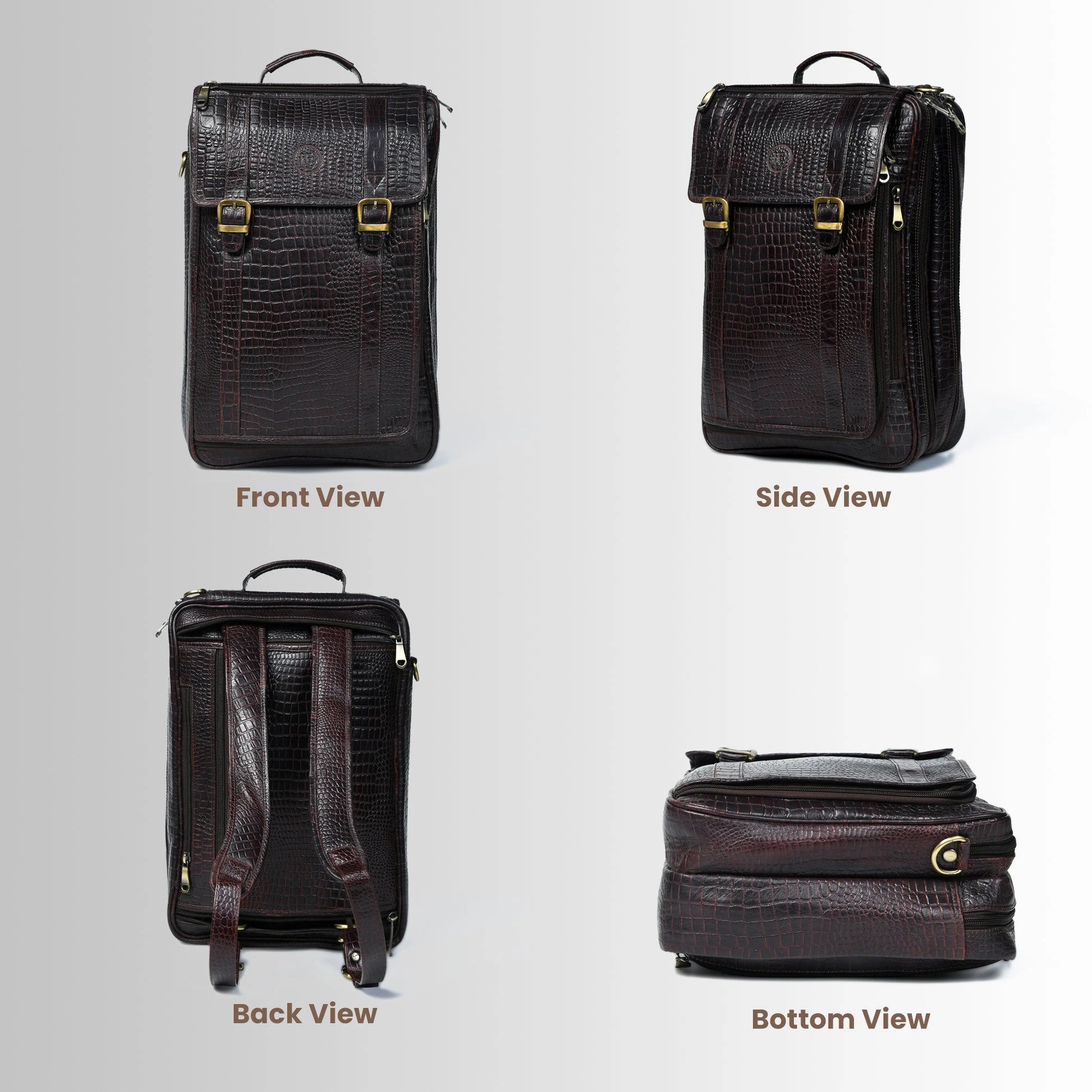 Heritage Voyager Convertible Leather Backpack Croco Textured Laptop Backpack & Briefcase| Maroon colour