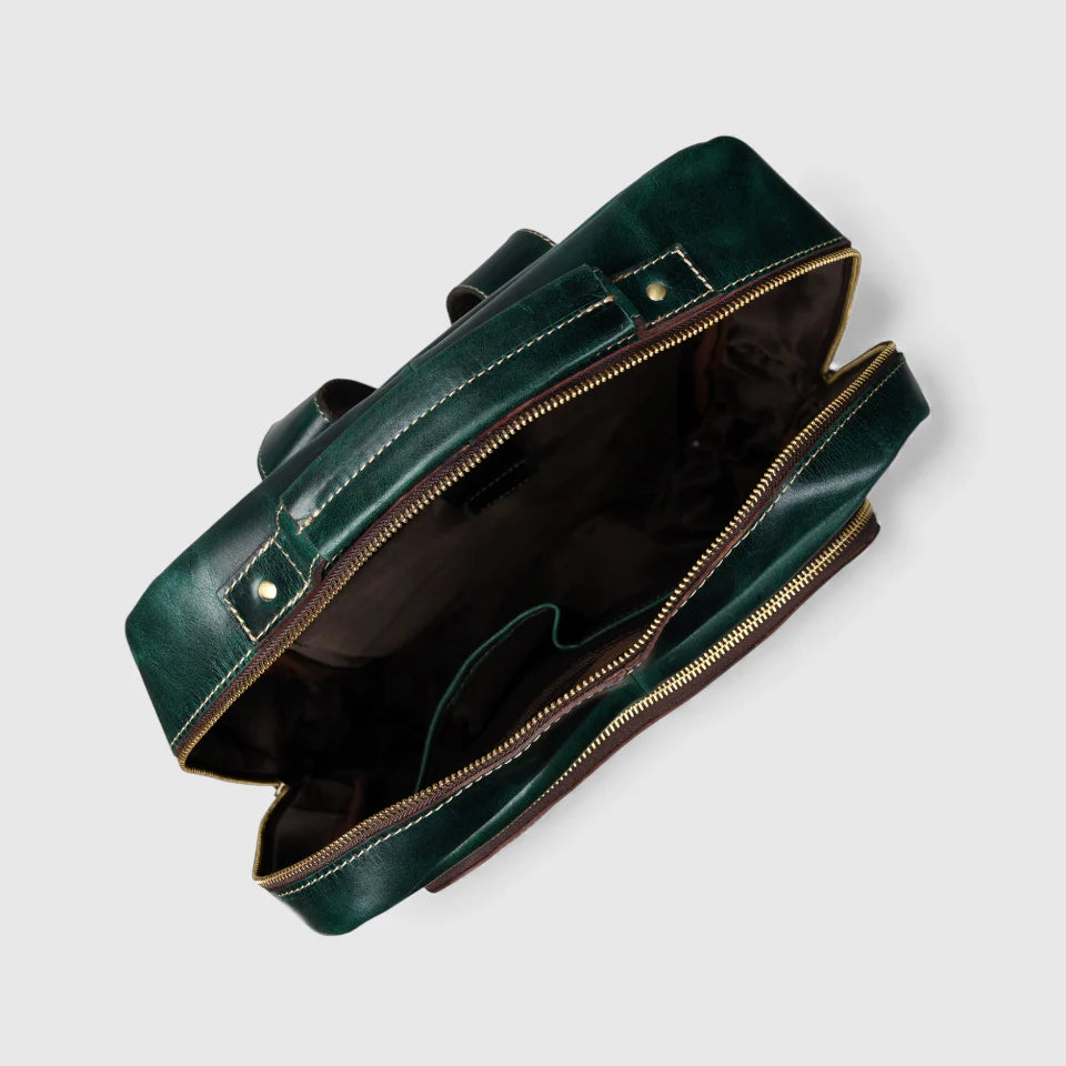 Alpine Vintage Leather Laptop Backpack - Rich Green