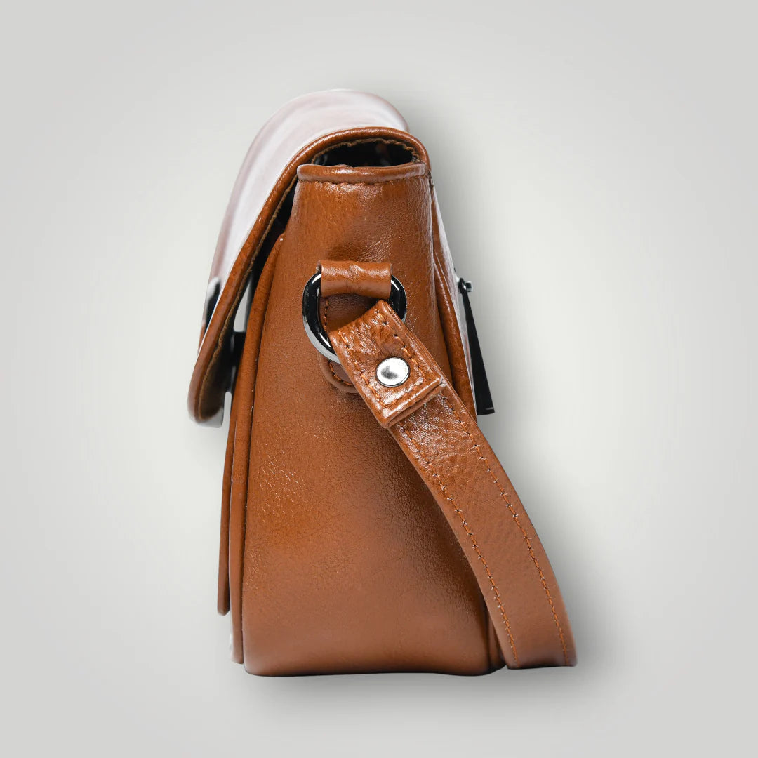 Verdant Elegance Women's Leather Handbag - Tan Colour