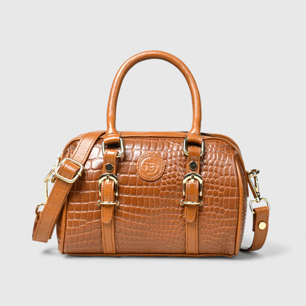 Emerald Luxe Croc Satchel | Premium Leather Handbag | Tan Colour