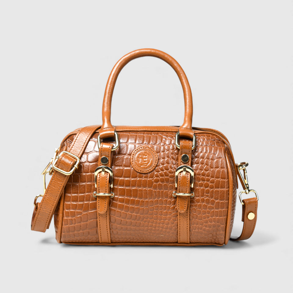 Emerald Luxe Croc Satchel - Brown Colour
