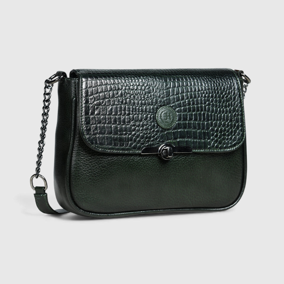Regal Noir Croc Handbag - Black Colour