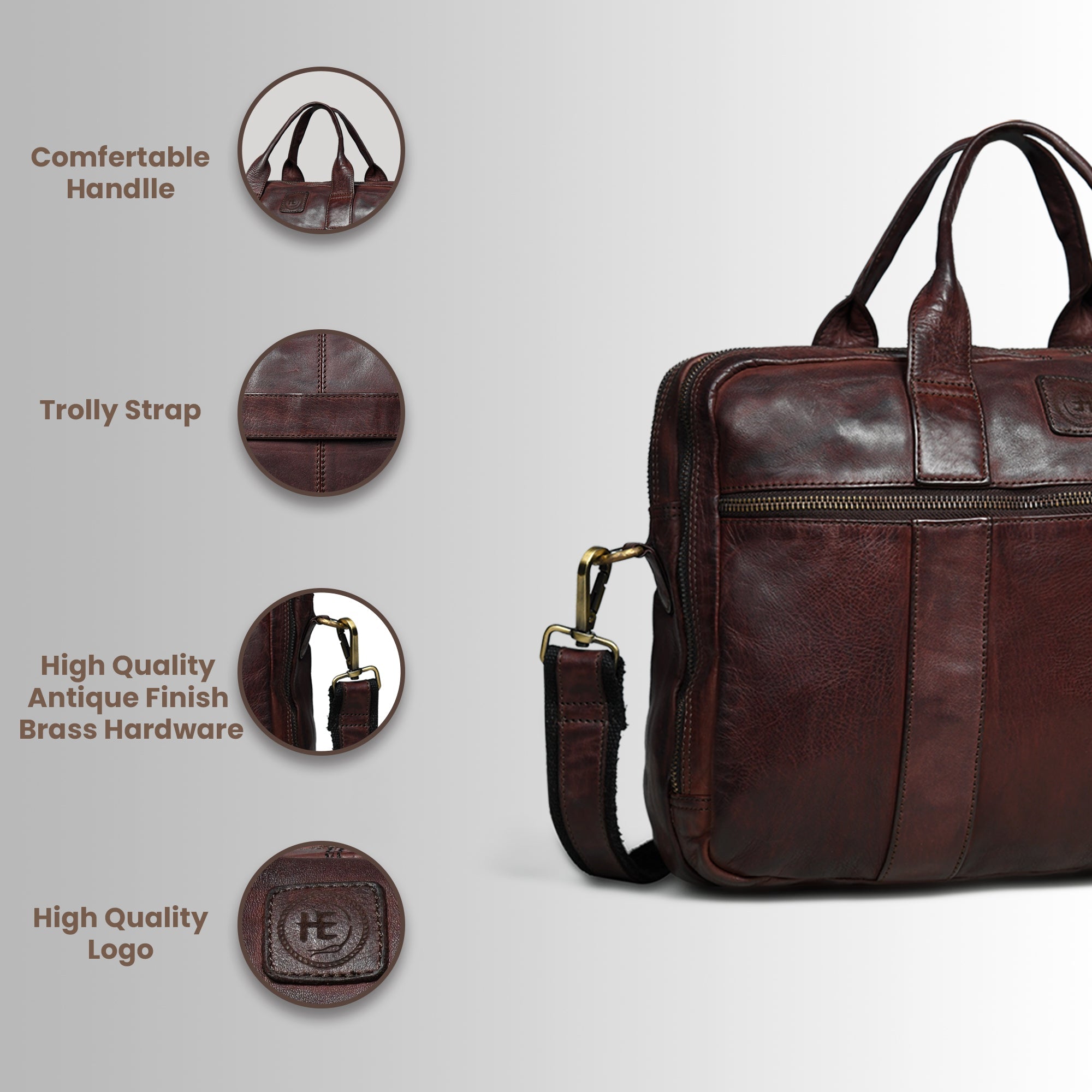 Executive Heritage Pure Leather Laptop Bag - Espresso brown